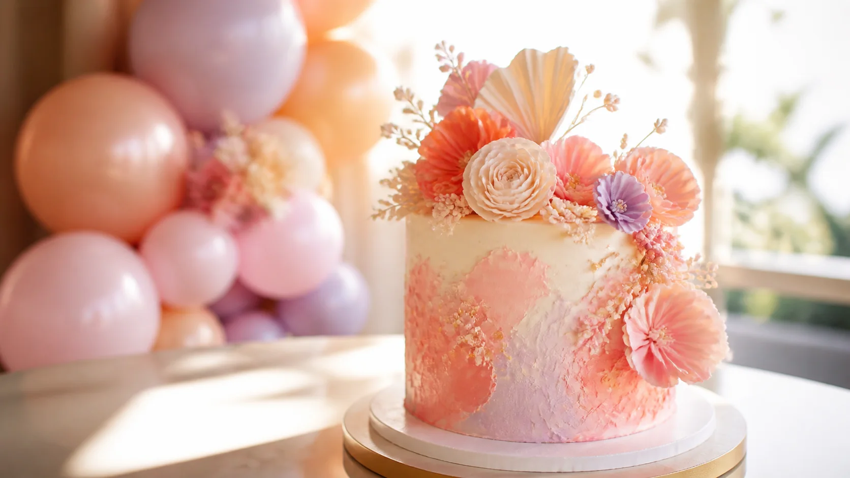 Modern custom birthday cake in Los Angeles with handcrafted decorations